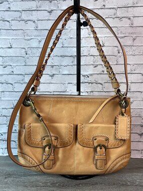 Coach Soho Poppy 19013 Tan Leather Medium Shoulder Bag Whipstitch
